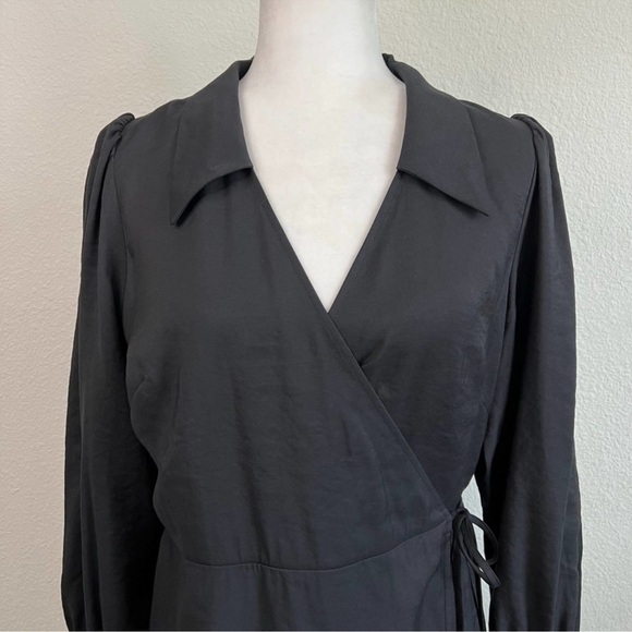 Nwt & Other Stories Black Collared True Wrap Mini Dress Long Sleeves Wom… - Picture 6 of 8